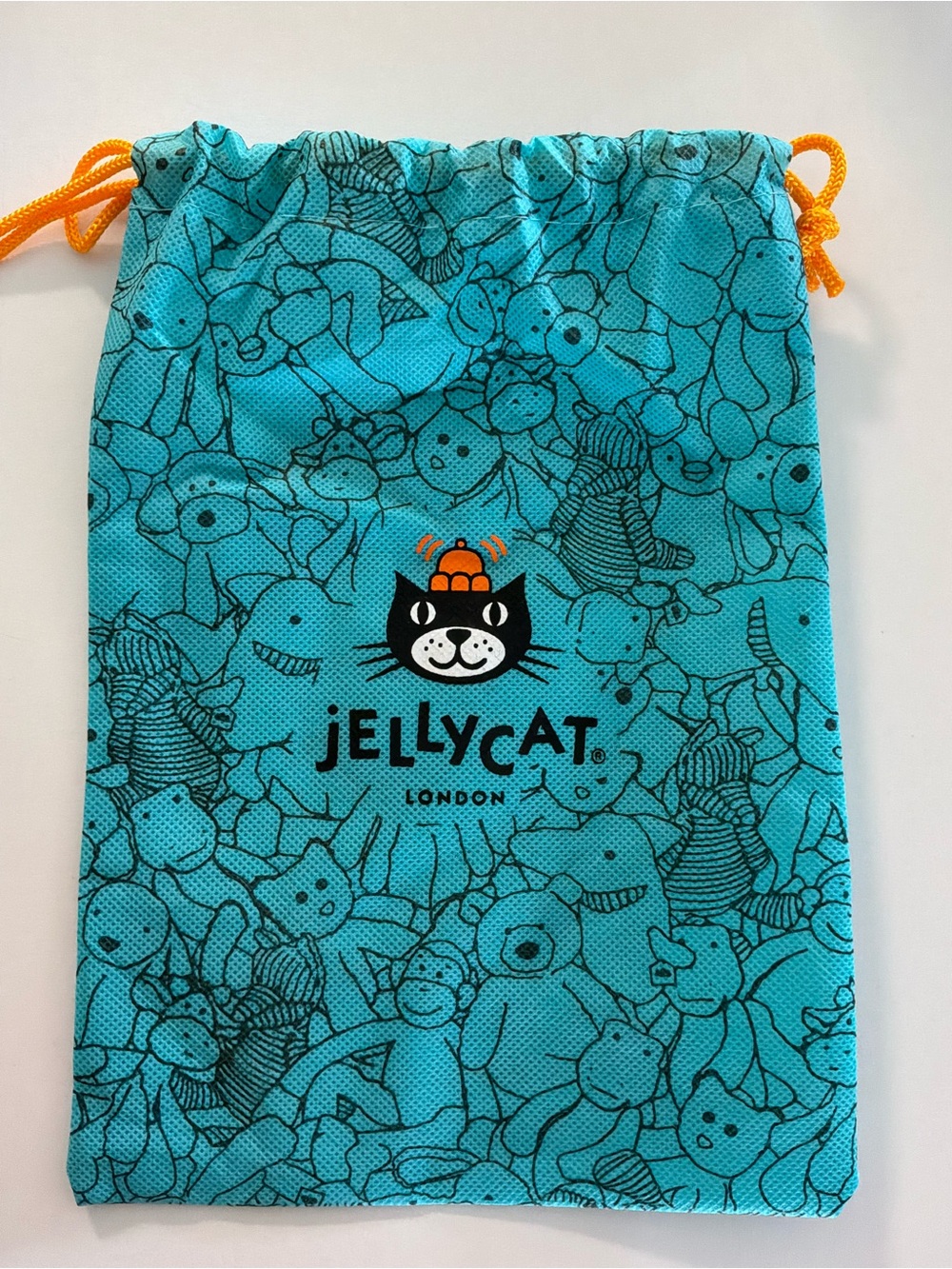 Jellycat Teal Drawstring Bag with Orange Cords